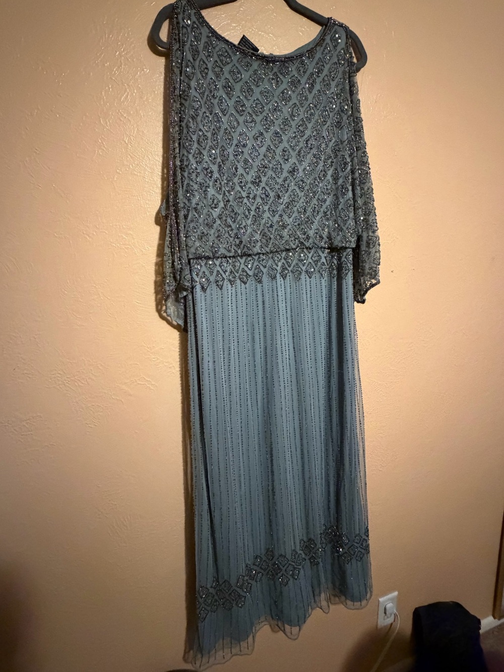 Pisarro Nights Beaded Slate Blue Maxi Dress